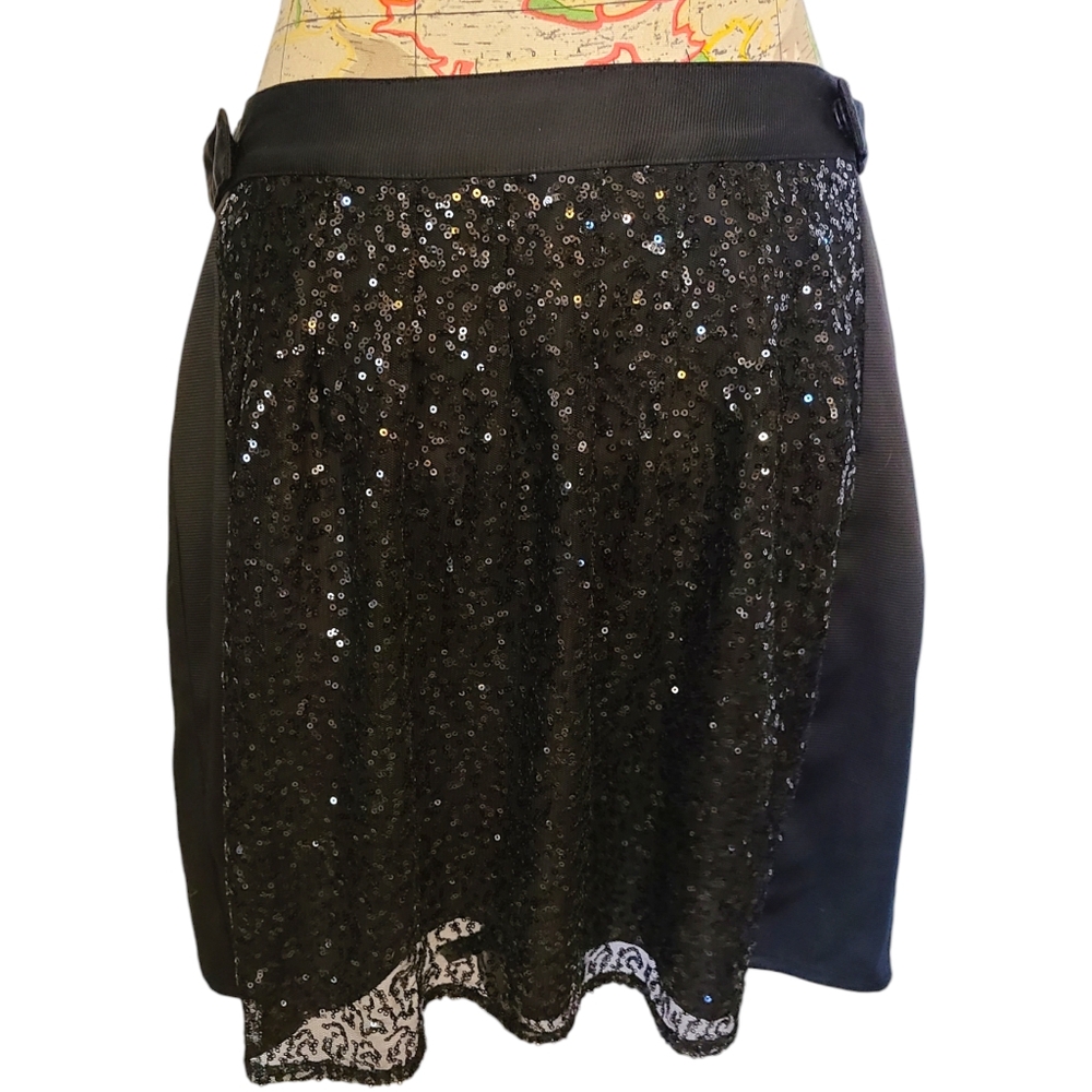 I Heart Ronson Y2K Size 6 Black Sparkling Sequin Glam Formal Mini Skirt
